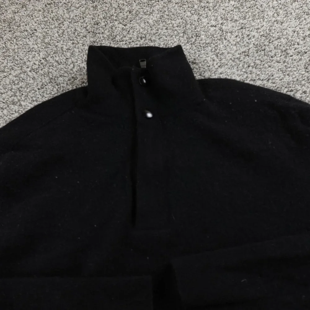 Banana Republic Sweater Mens M Black Merino Wool Mock Neck Pullover 1/4 Zip Snap